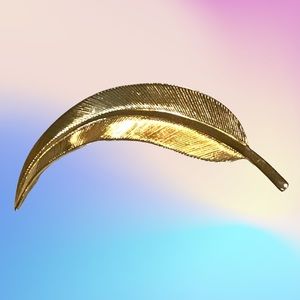 Vintage 1950s 1960s 1970s feather leaf gold tone brooch VTG